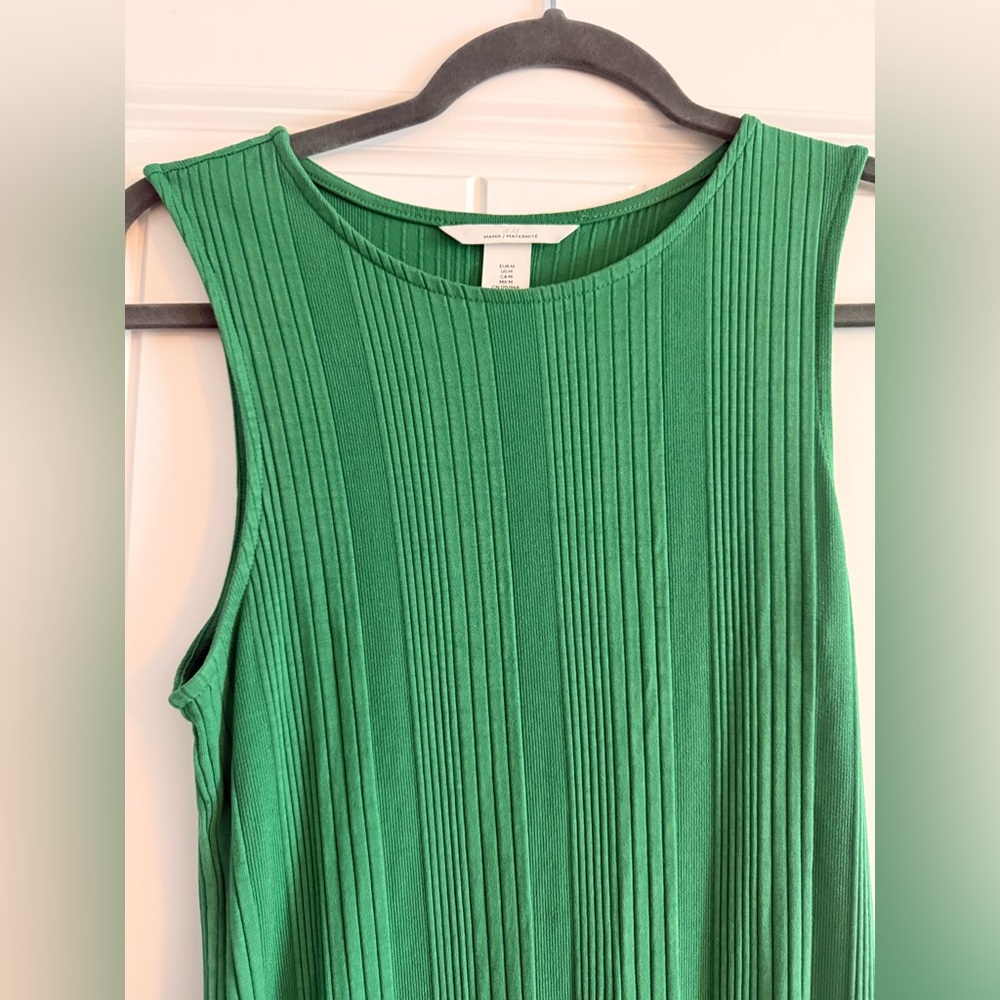 H&M Green Ribbed Sleeveless Midi Dress